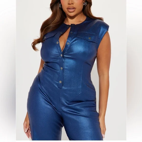 Guest List Metallic Jumpsuit - Blue - Picture 5 of 6